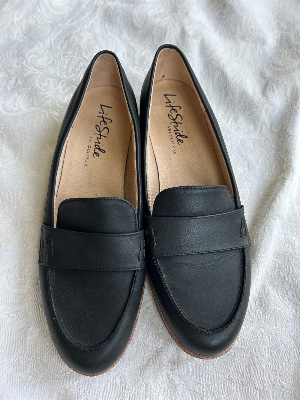 Life Stride Black Leather Penny Loafers for Women size 9